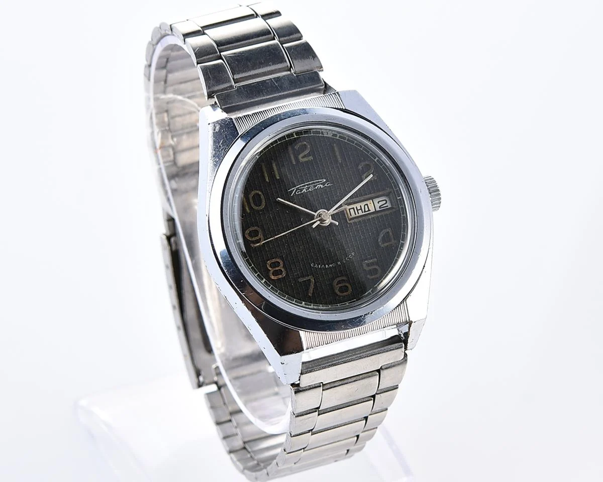 Raketa vintage mechanical wrist watch with double calendar