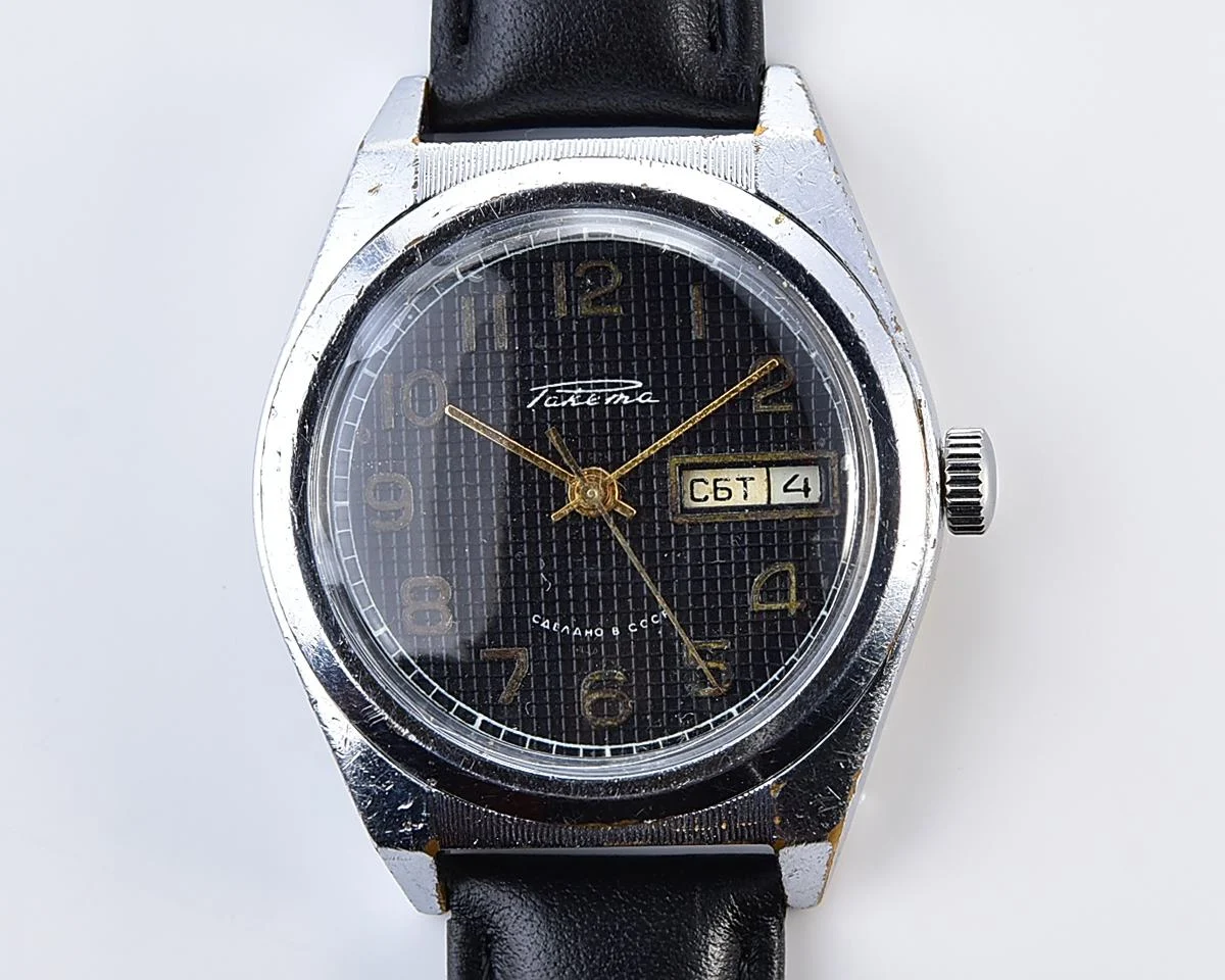 Raketa vintage mechanical wrist watch with double calendar