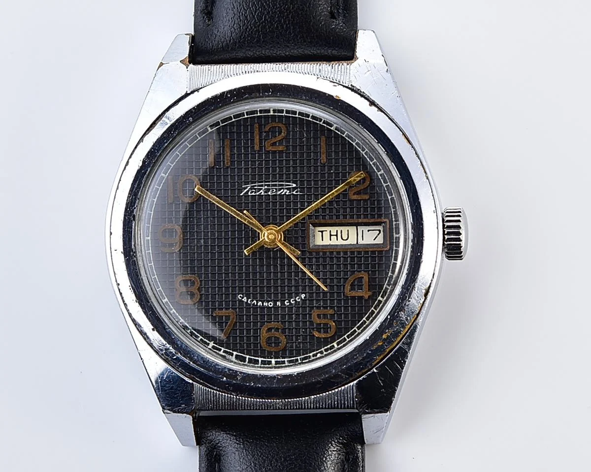 Raketa vintage mechanical wrist watch with double calendar