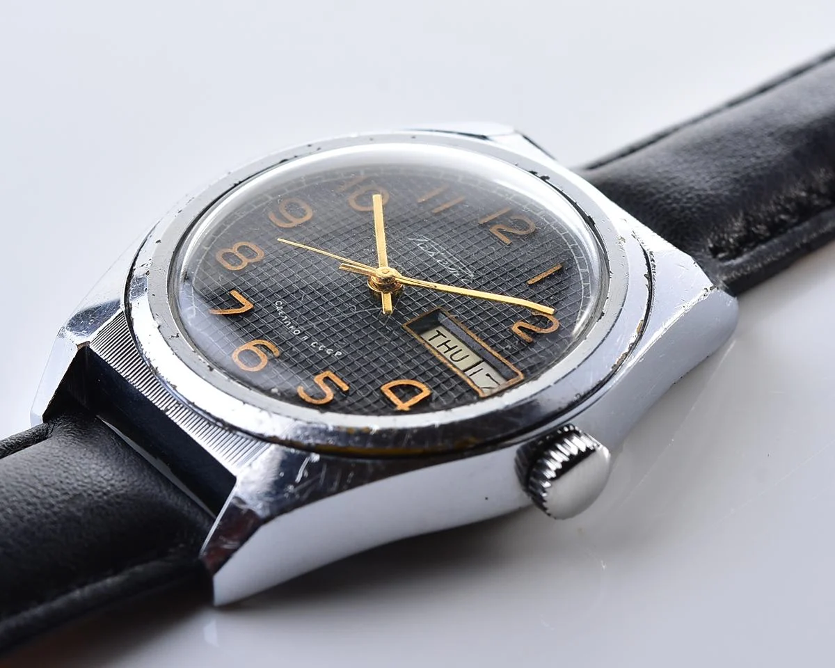 Raketa vintage mechanical wrist watch with double calendar