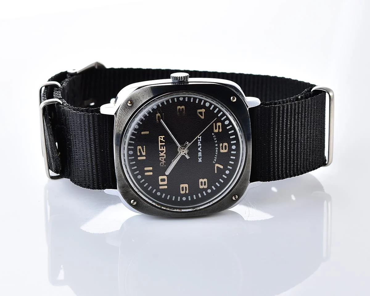 Vintage Soviet Raketa quartz watch with NATO nylon strap