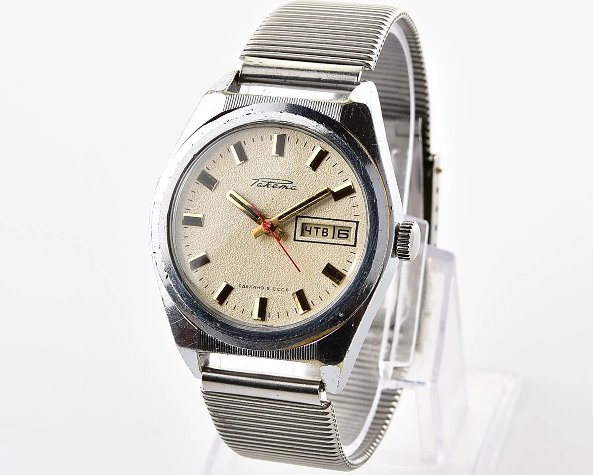 Raketa vintage mechanical wrist watch with double calendar