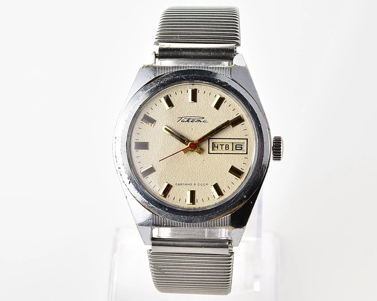 Raketa vintage mechanical wrist watch with double calendar