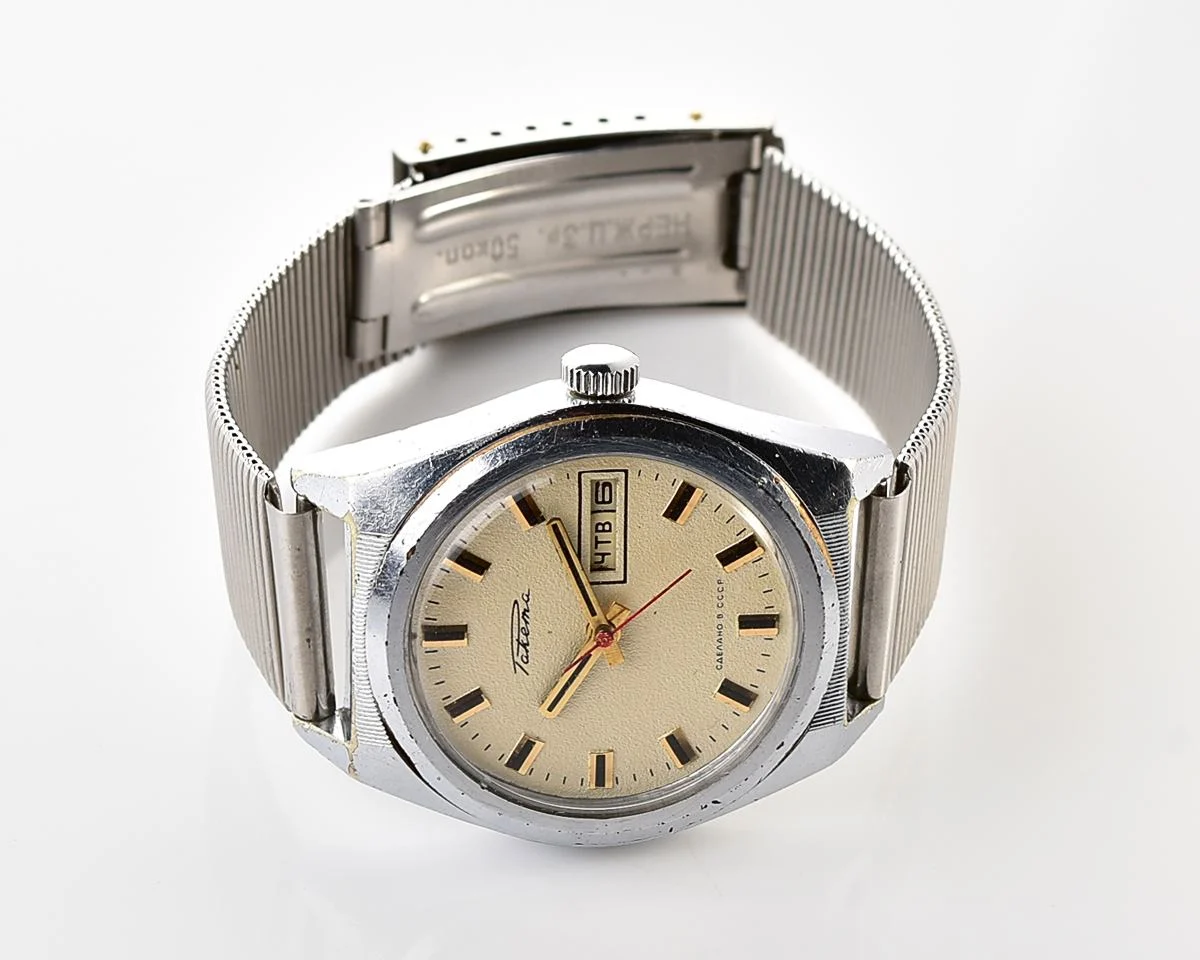 Raketa vintage mechanical wrist watch with double calendar