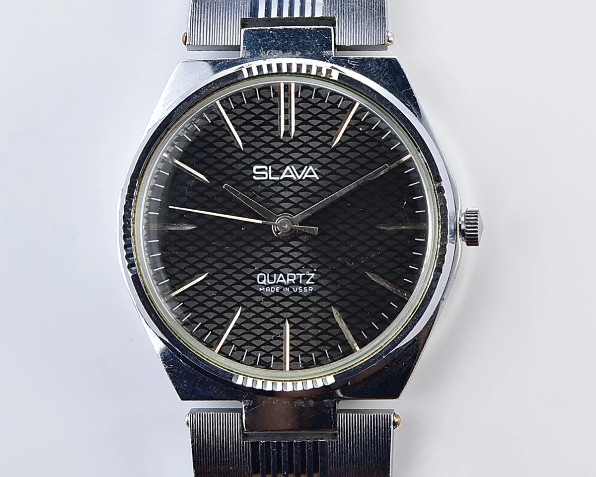 Soviet quartz Slava wristwatch with beautiful textured dial