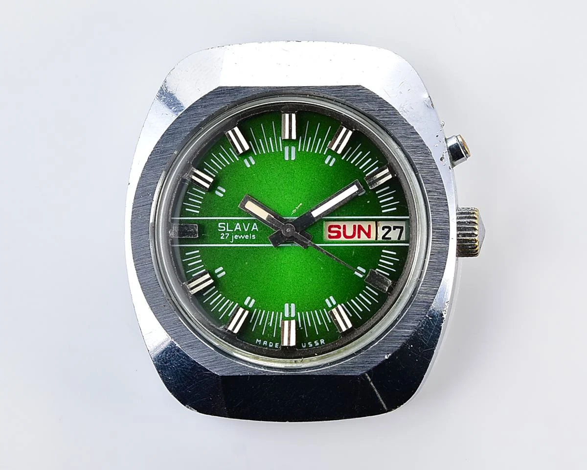 Slava vintage Soviet mechanical watch with automatic self-winding movement