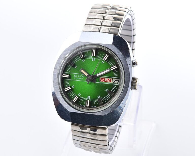 Slava vintage soviet mechanical watch with automatic self-winding movement