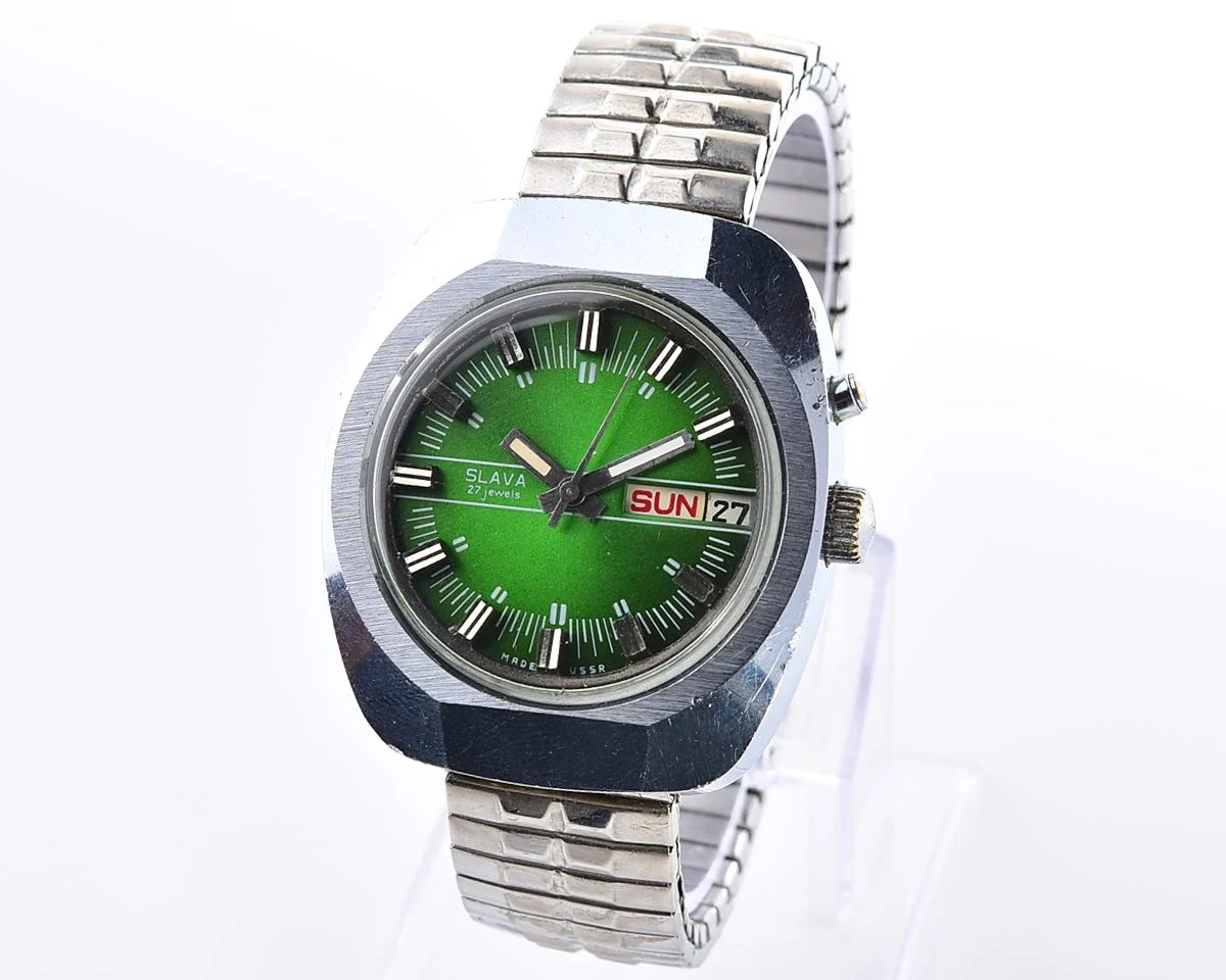 Slava vintage Soviet mechanical watch with automatic self-winding movement