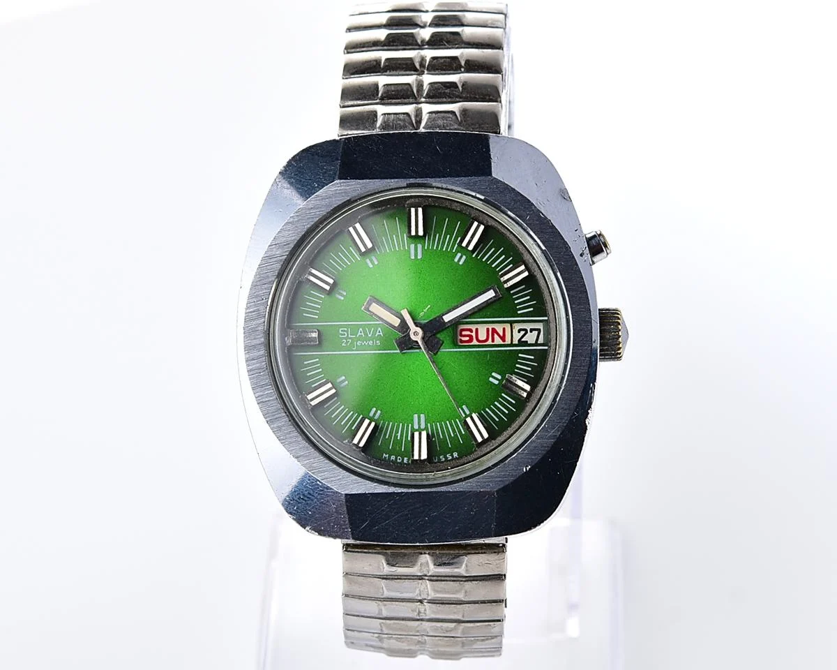 Slava vintage Soviet mechanical watch with automatic self-winding movement