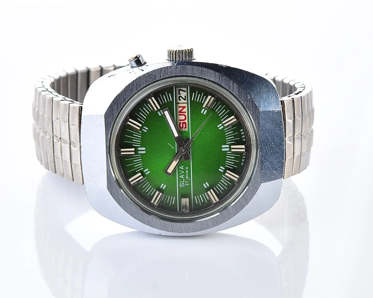 Slava vintage Soviet mechanical watch with automatic self-winding movement