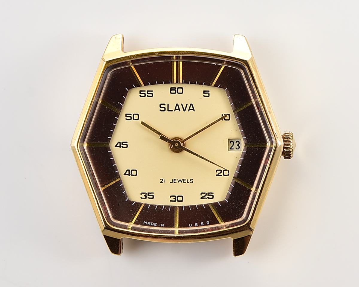 Excellent hexagonal Slava soviet gold-plated mechanical vintage