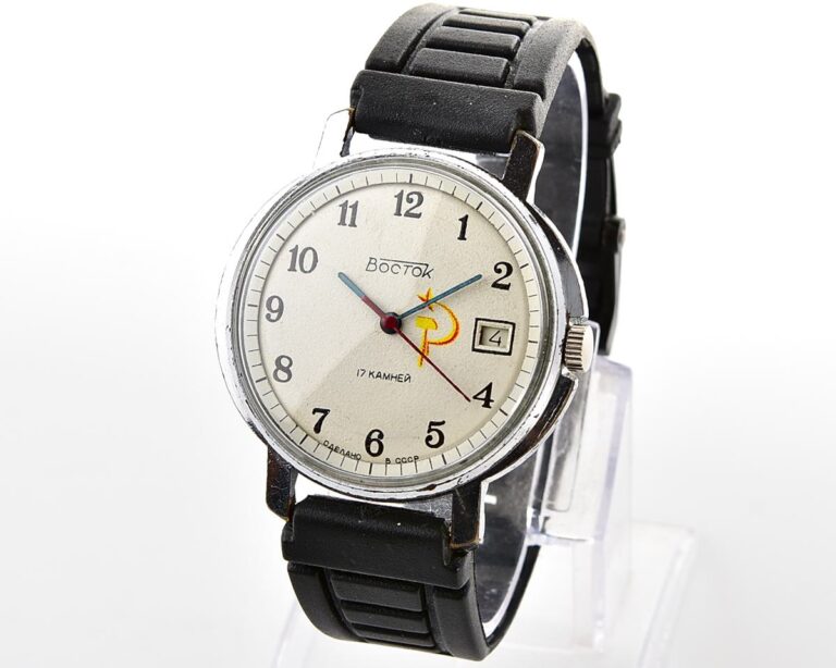 Rare: anniversary edition vintage Vostok mechanical watch with commie hammer & sickle on dial!