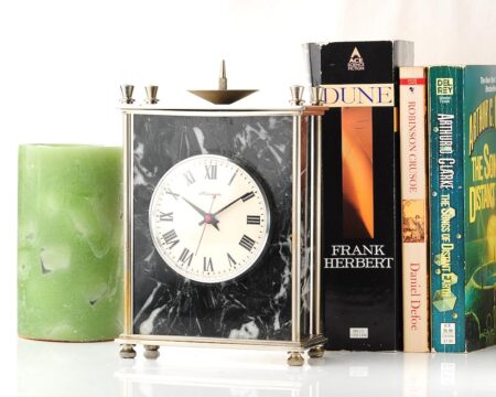 Vintage Molnija green marble mechanical table clock with 12 days power reserve!