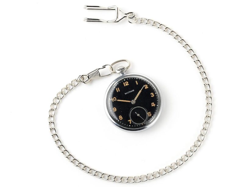 RARE: Excellent Molnija open face vintage soviet pocket watch with black dial - from the 4th quarter of 1955!