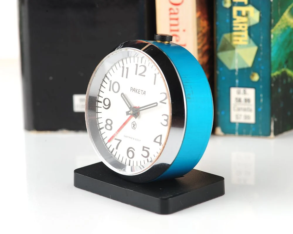Small Raketa Soviet mechanical alarm clock - less than 2 inches in diameter