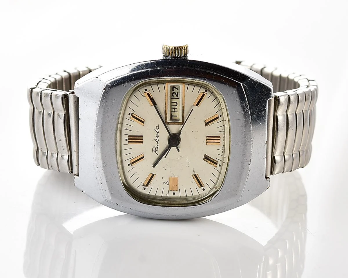 Raketa vintage Soviet mechanical wristwatch with double calendar