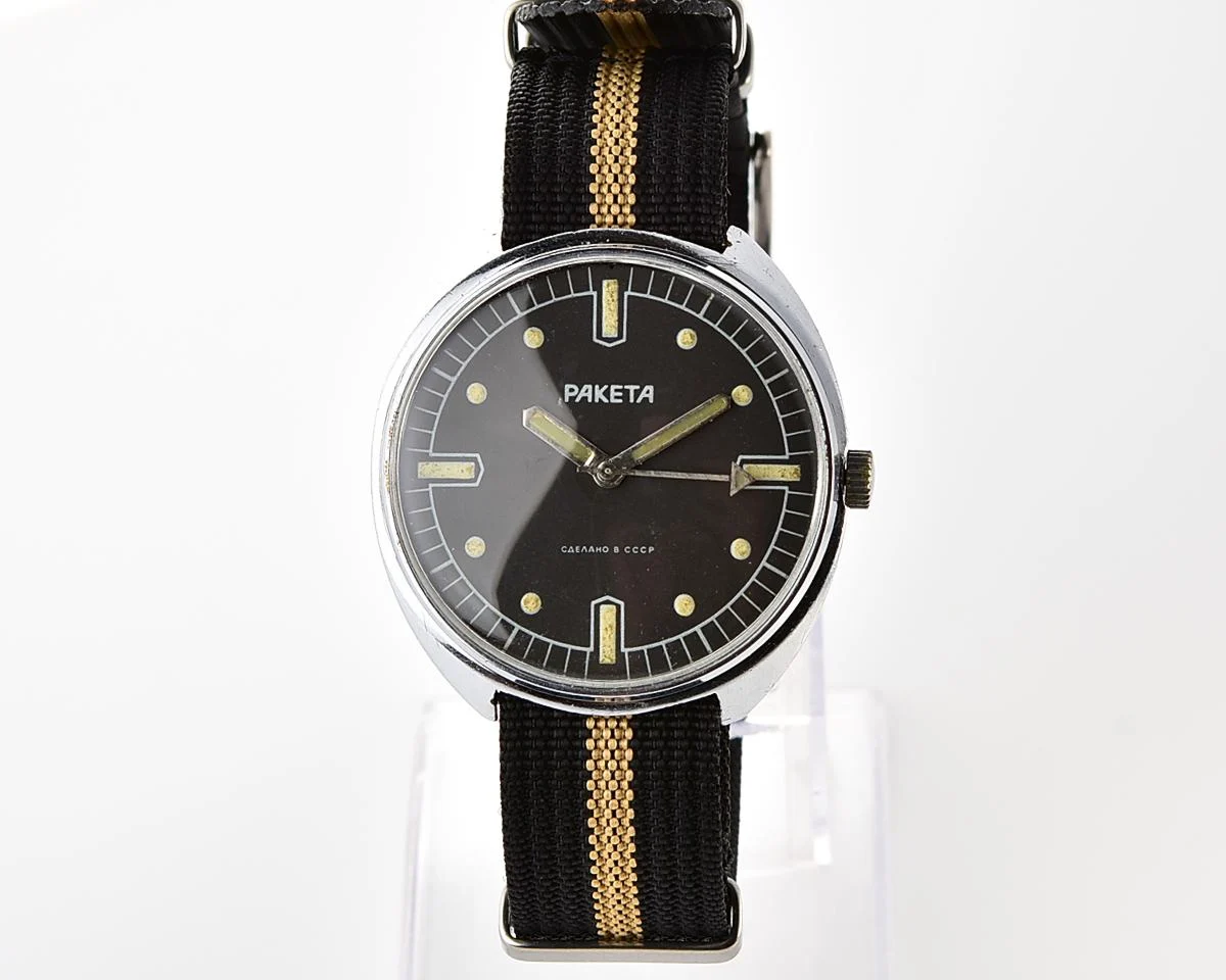 Soviet Raketa military style mechanical watch with nylon NATO strap!