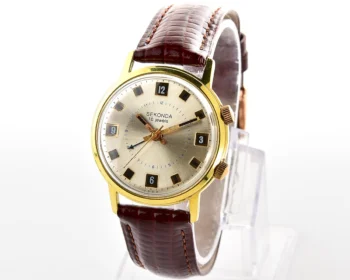 Excellent Soviet Sekonda (Poljot) gold-plated wristwatch with alarm clock function!