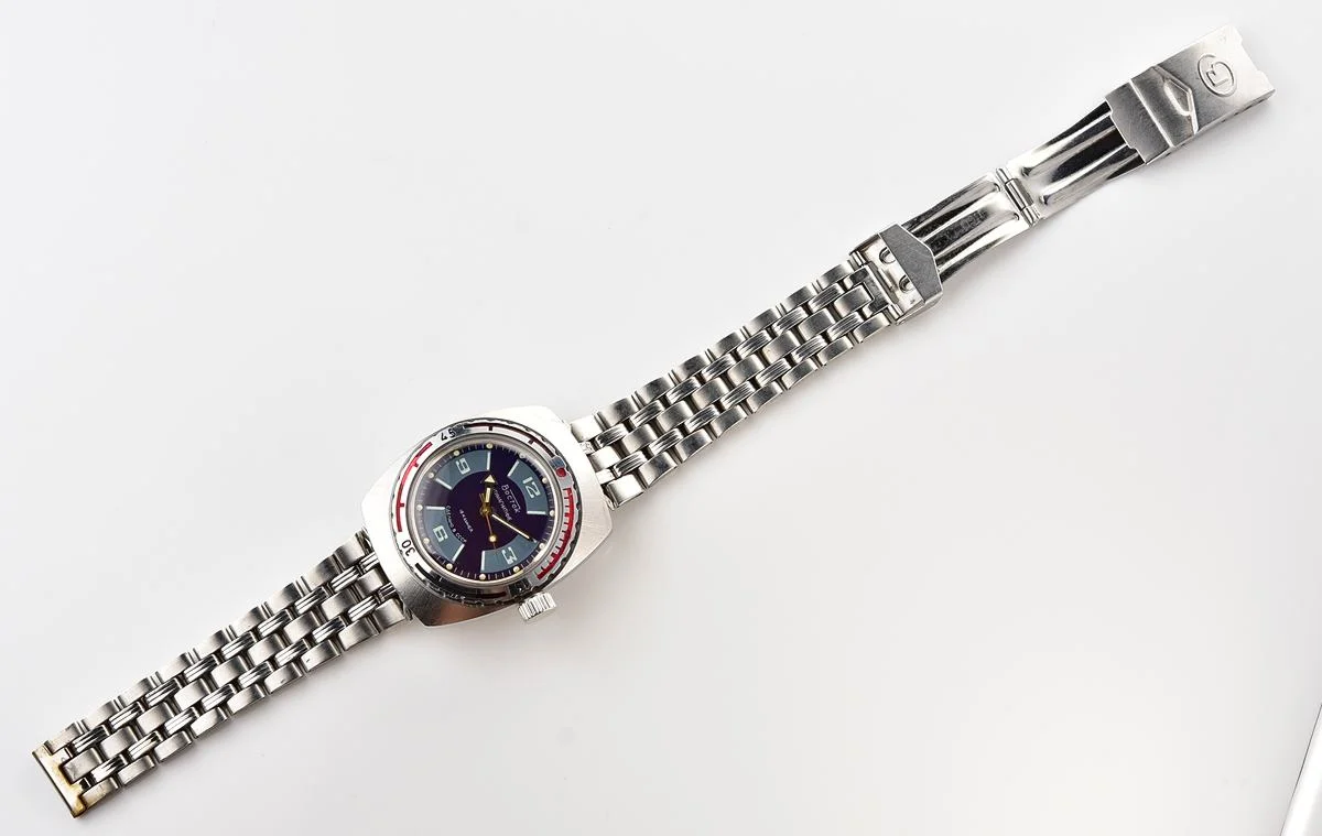 Soviet Vostok Amphibia watch, stainless steel tonneau case