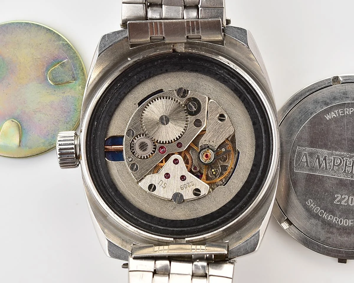 Soviet Vostok Amphibia watch, stainless steel tonneau case