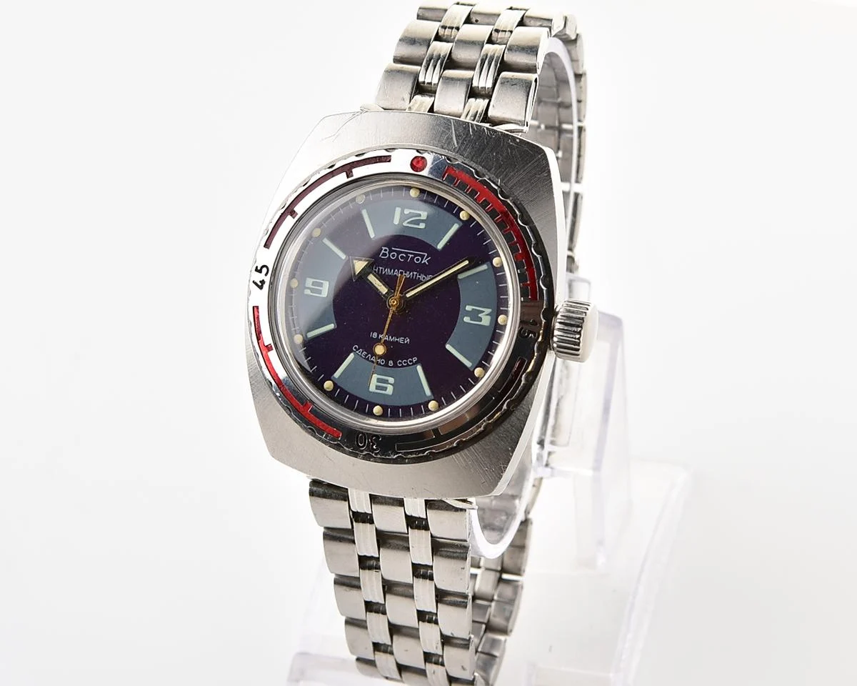 Soviet Vostok Amphibia watch, stainless steel tonneau case