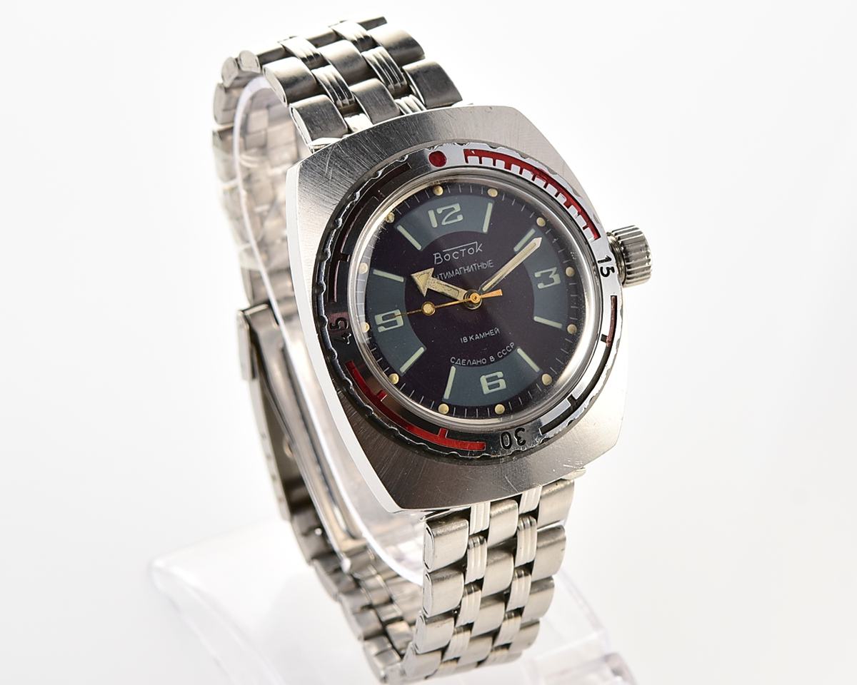 Soviet Vostok Amphibia watch, stainless steel tonneau case