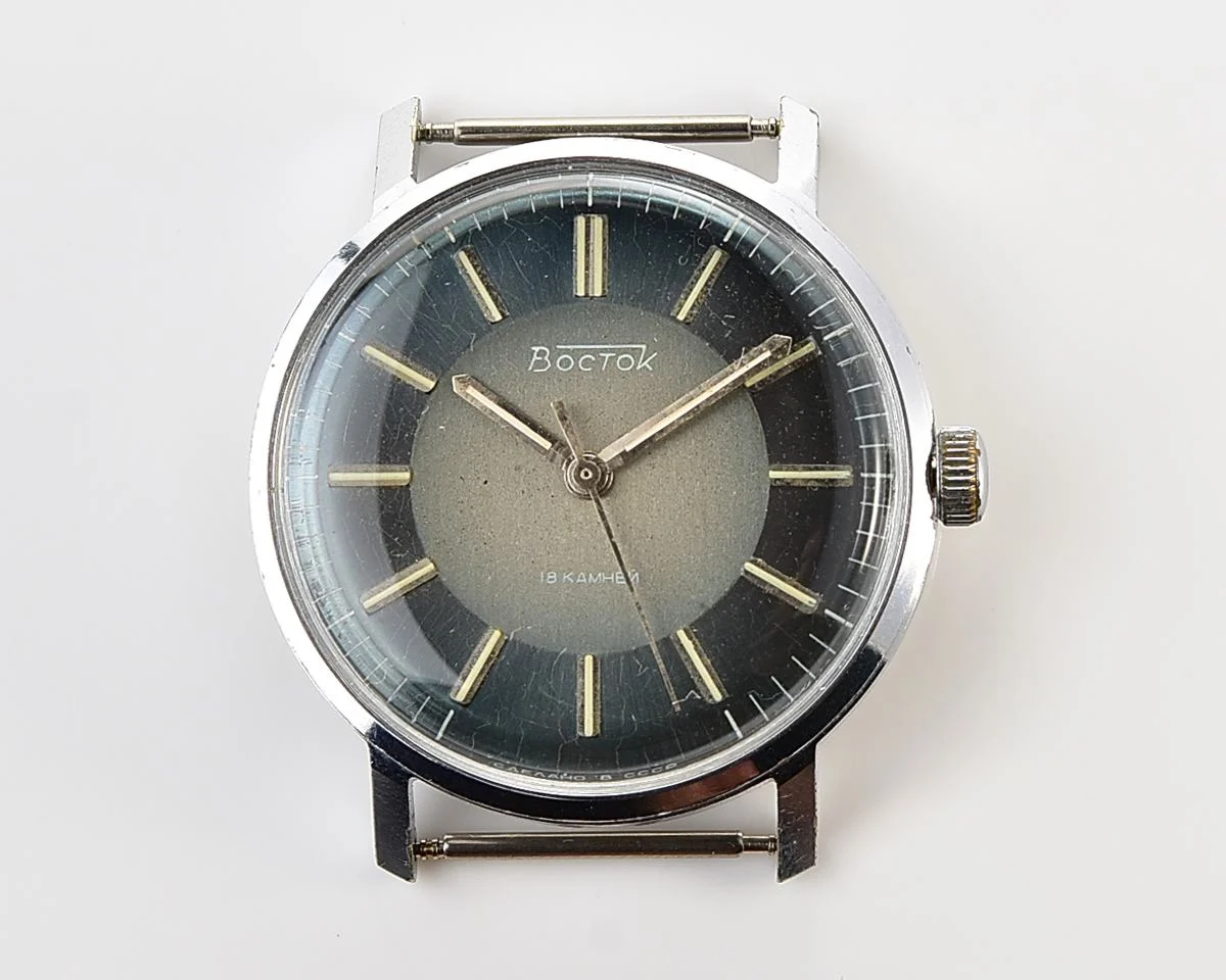 Soviet Vostok mechanical wristwatch with rare blue metallic duotone dial!