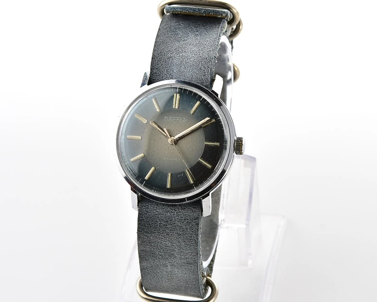 Soviet Vostok mechanical wristwatch with rare blue metallic duotone dial!