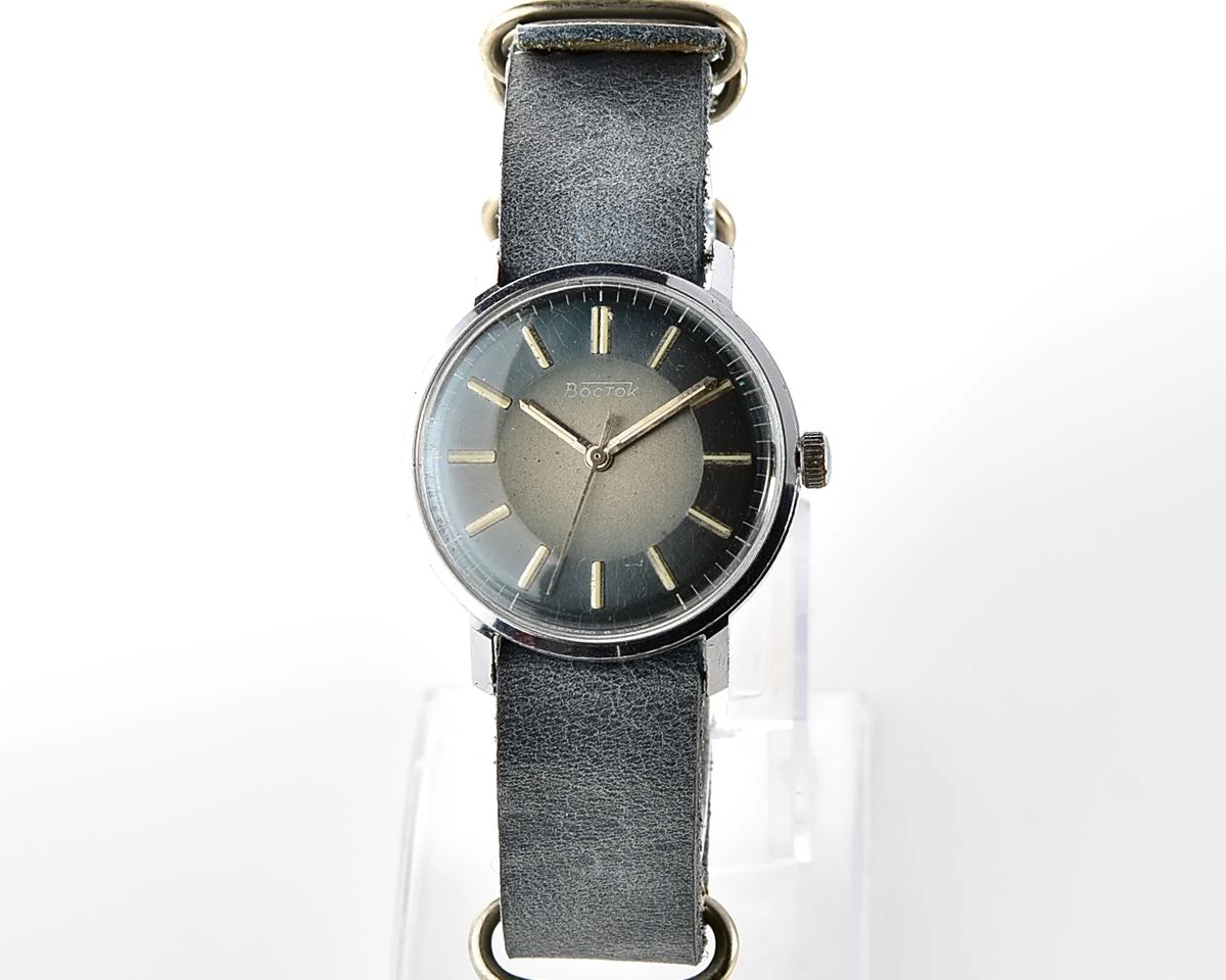 Soviet Vostok mechanical wristwatch with rare blue metallic duotone dial!