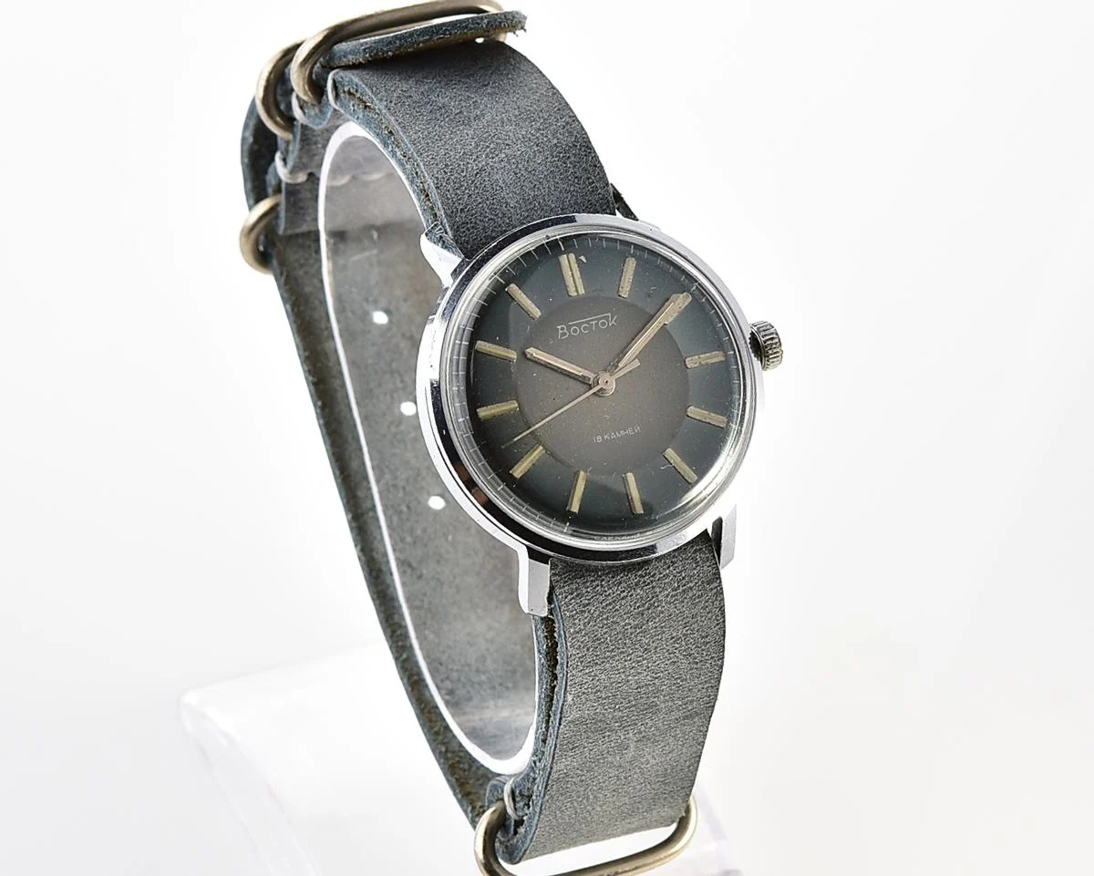 Soviet Vostok mechanical wristwatch with rare blue metallic duotone dial!