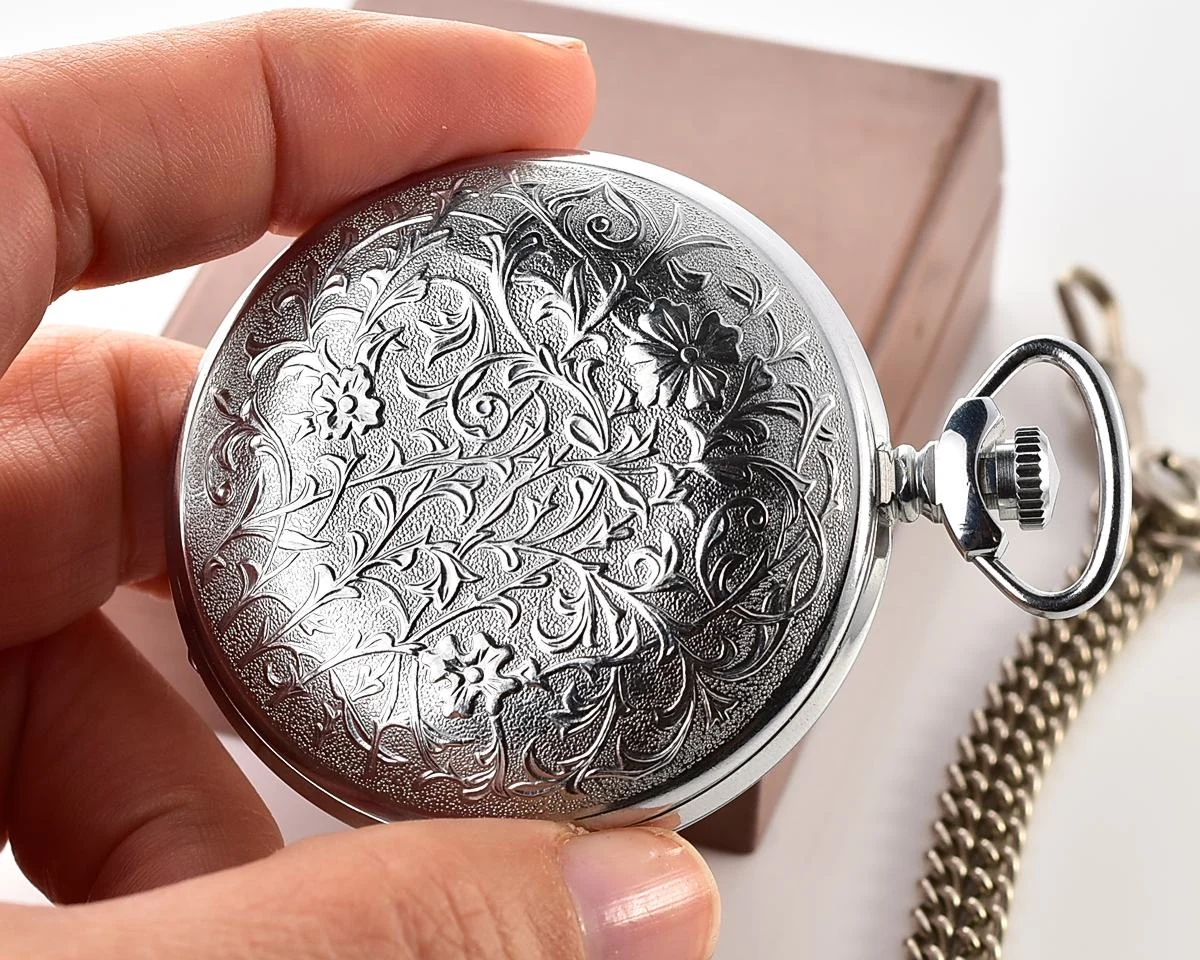 Excellent vintage Soviet Molnija pocket watch with box and chain