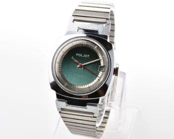 Soviet Poljot mechanical wristwatch with "space-age" retro-minimalistic duo-tone dial from 1970s