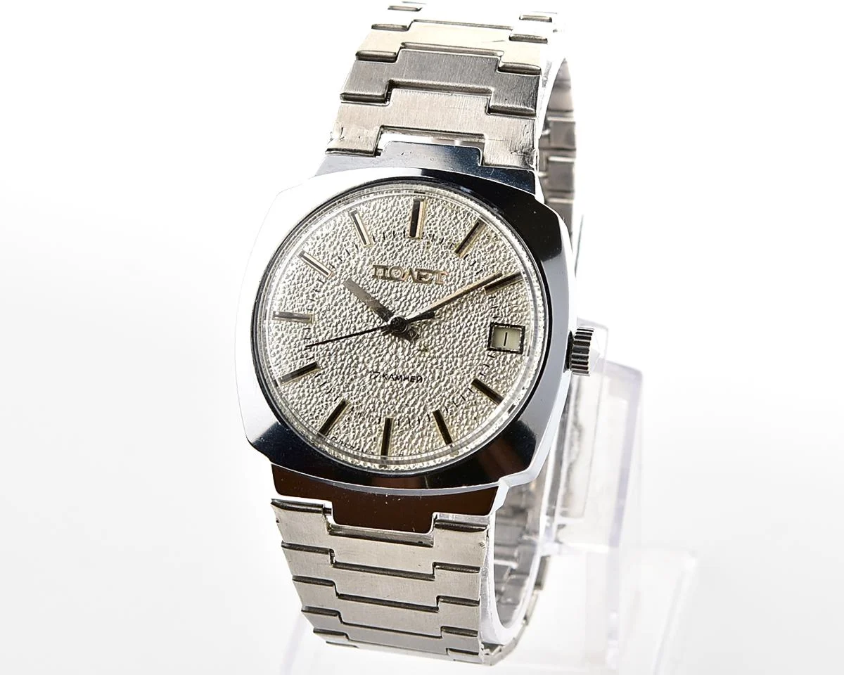 Vintage Soviet Poljot mechanical wristwatch with stainless steel bracelet