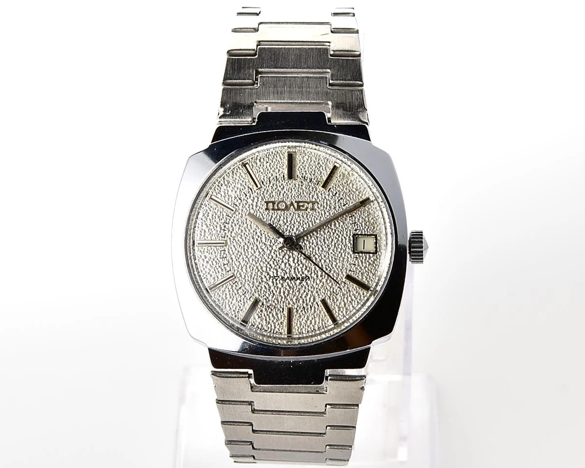 Vintage Soviet Poljot mechanical wristwatch with stainless steel bracelet