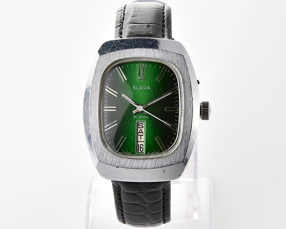 Large soviet mechanical vintage watch Slava "Fridge" with vertical calendar