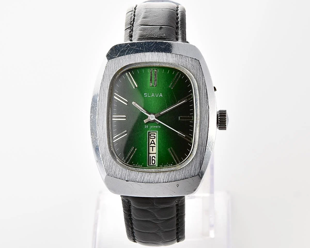Large Soviet mechanical vintage watch Slava "Fridge" with vertical calendar