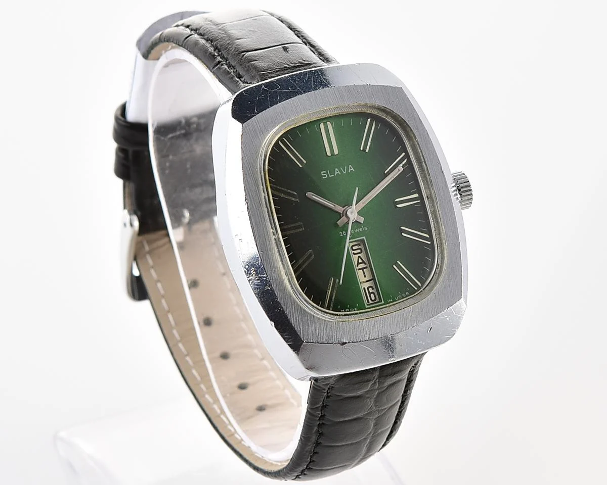 Large Soviet mechanical vintage watch Slava "Fridge" with vertical calendar