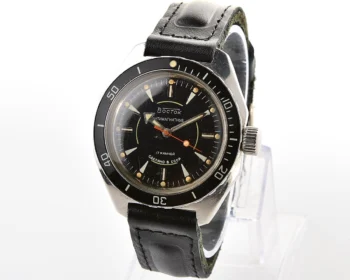 Soviet Vostok Amphibia mechanical watch with black bezel
