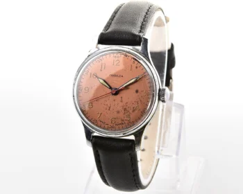 Rare! Pobeda with central seconds hand, bronze dial & uncommon hermetic case, from 3rd quarter of 1956!