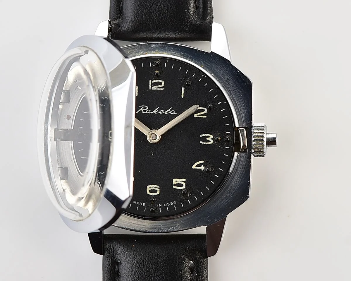 Vintage Soviet Raketa mechanical watch with black Braille dial (for visually impaired)