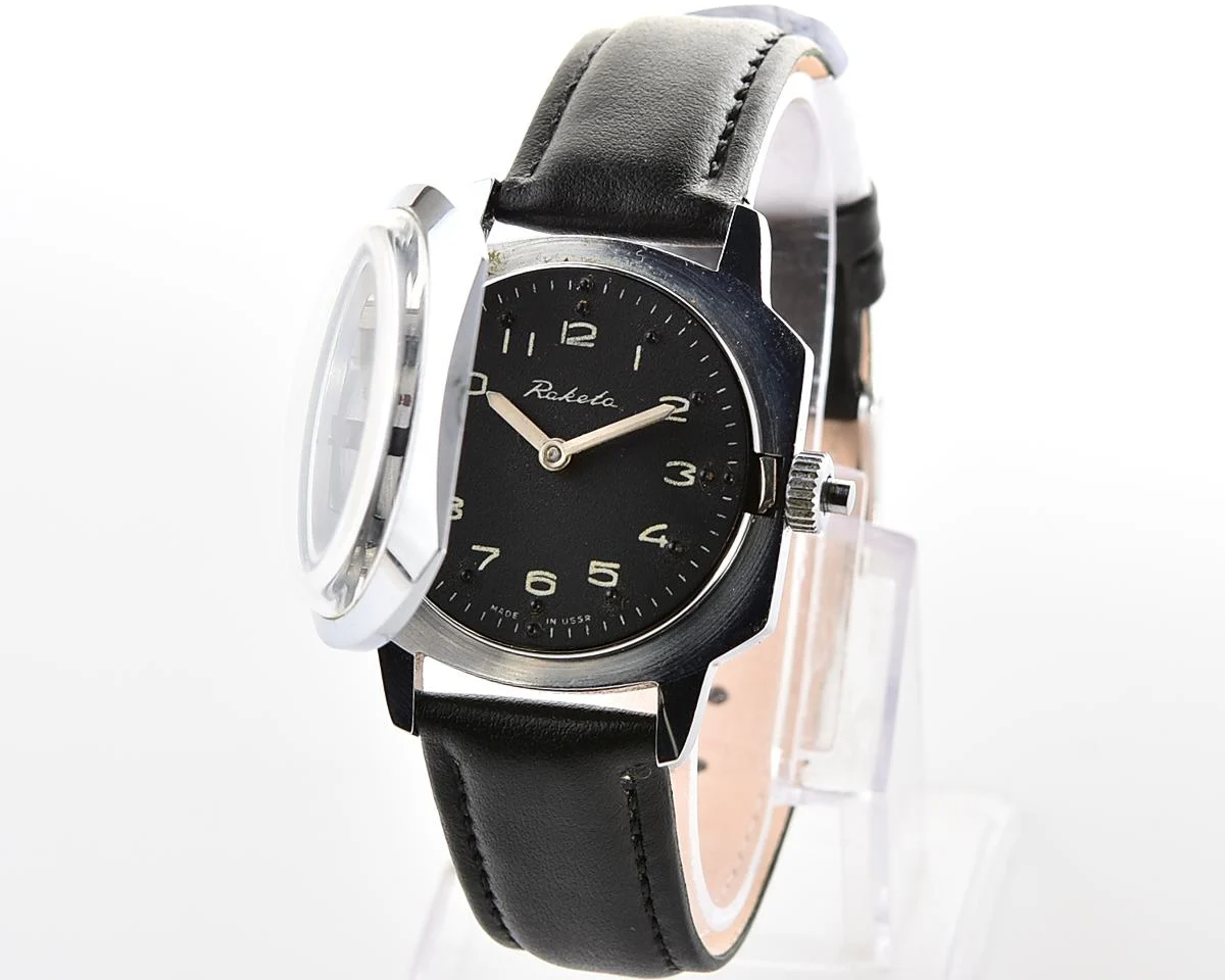 Vintage Soviet Raketa mechanical watch with black Braille dial (for visually impaired)