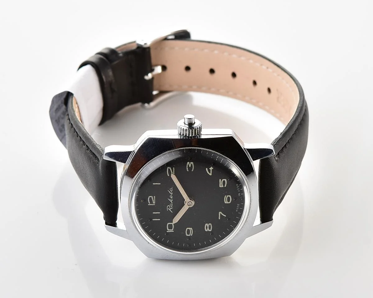 Vintage Soviet Raketa mechanical watch with black Braille dial (for visually impaired)