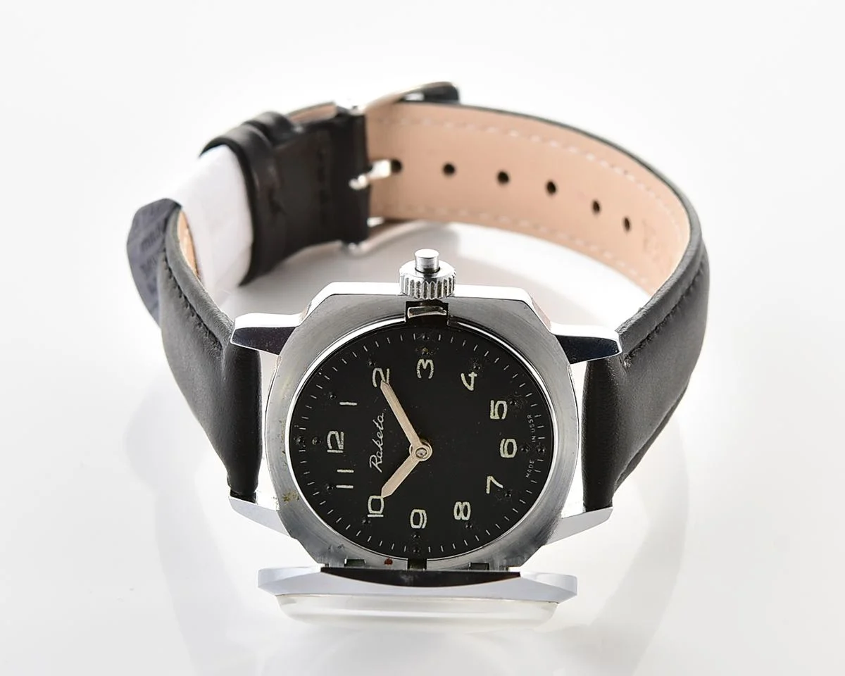 Vintage Soviet Raketa mechanical watch with black Braille dial (for visually impaired)