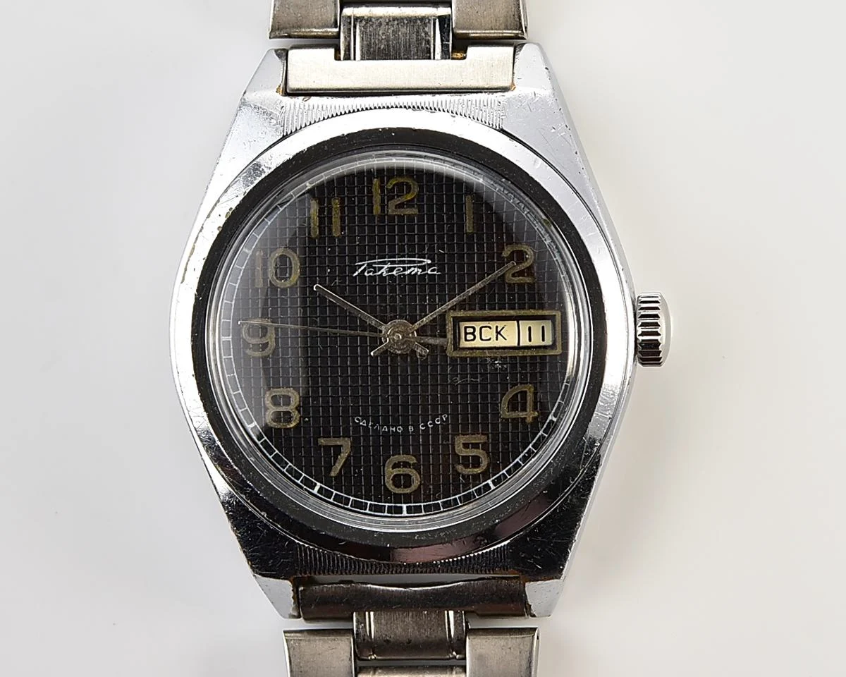 Raketa vintage mechanical wrist watch with double calendar