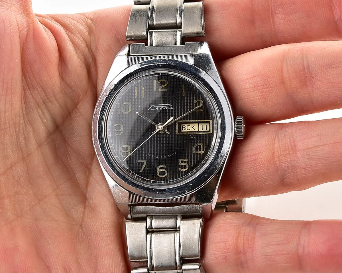 Raketa vintage mechanical wrist watch with double calendar