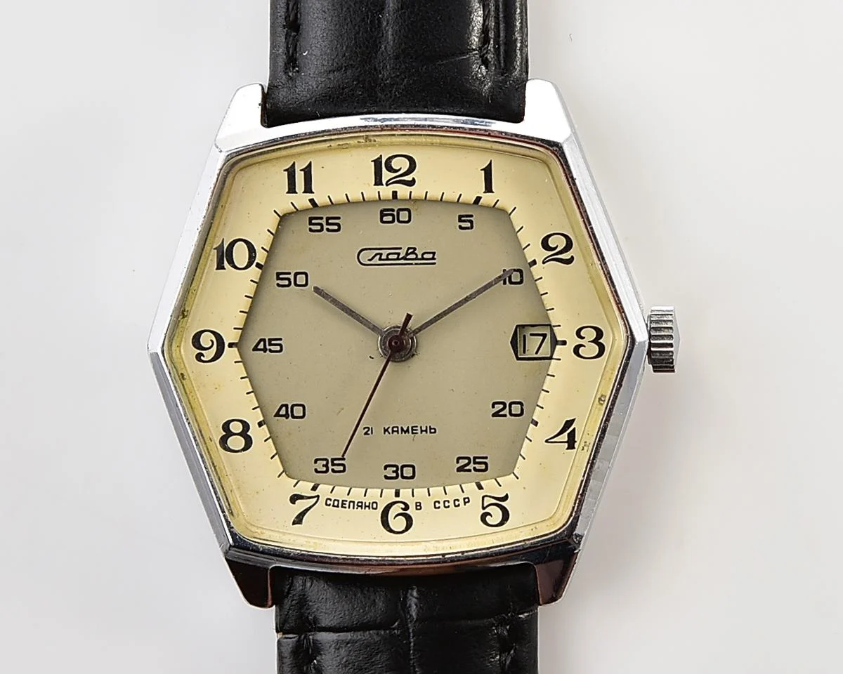 Hexagonal Slava Soviet mechanical vintage watch