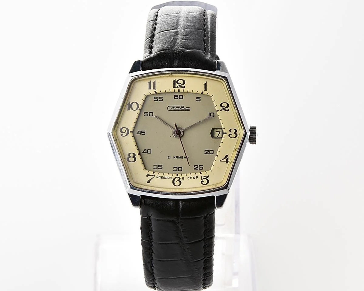 Hexagonal Slava Soviet mechanical vintage watch