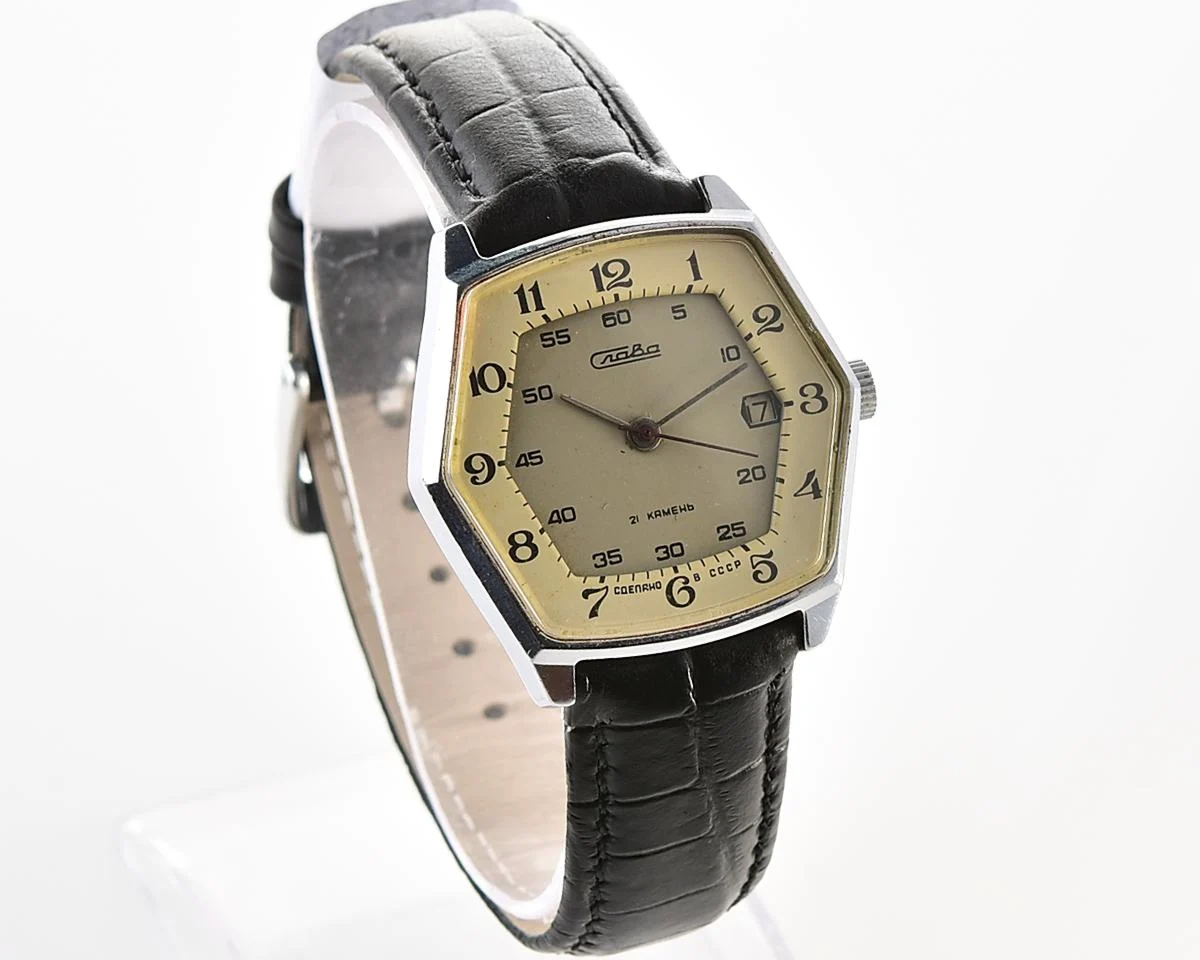 Hexagonal Slava Soviet mechanical vintage watch