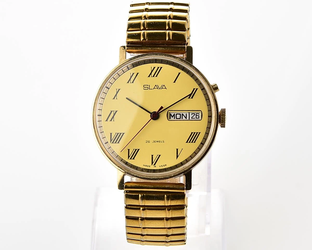 Excellent Slava Soviet gold-plated mechanical vintage watch