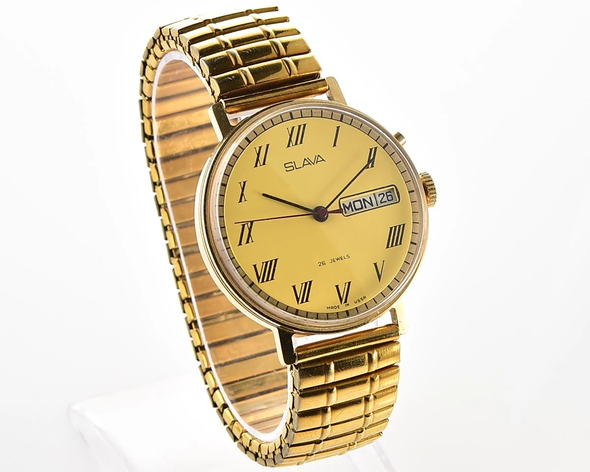 Excellent Slava Soviet gold-plated mechanical vintage watch
